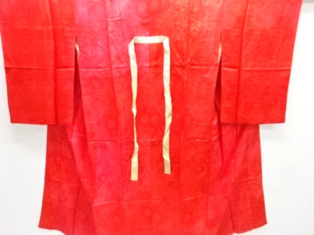 アンティーク　綸子花薬玉模様織り出し長襦袢